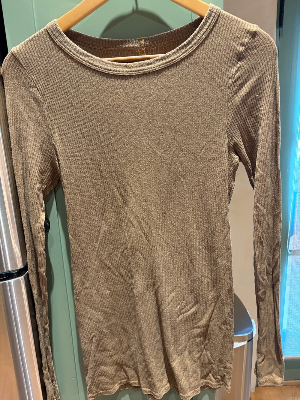 Enza Costa Ribbed Long-Sleeve Top — Taupe
